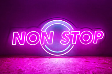 Wall Mural - Pink neon sign NON STOP. Trendy style. Neon sign. Custom neon. Home decor.