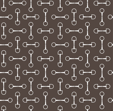 vector seamless pattern of flat horse equestrian bit isolated on brown background