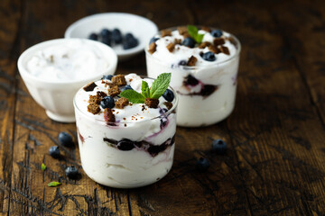 Wall Mural - Homemade chocolate trifle with blueberry