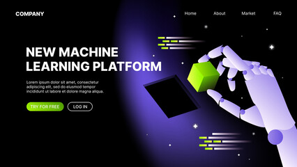 Machine Learning Platform Landing Page Template. Vector illustration