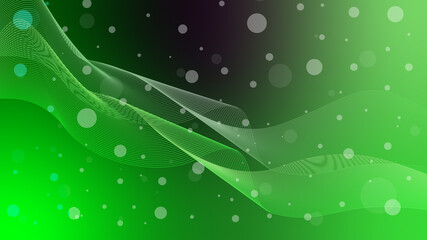 Poster - Abstract futuristic wavy stripes with circle shapes. Abstract curved lines with circle shapes on a green background. Vector.