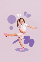 Vertical Collage Portrait Of Excited Positive Girl Enjoy Dancing Have Fun Isolated On Painted Background