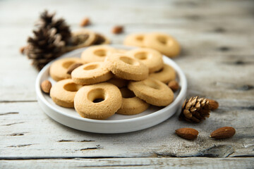 Wall Mural - Traditional homemade almond cookies on a plate