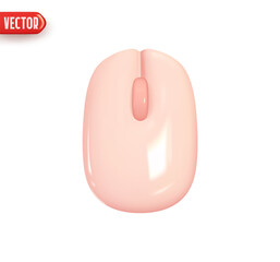 Poster - Device PC mouse pink color. Realistic 3d design element In plastic cartoon style. Icon isolated on white background. Vector illustration