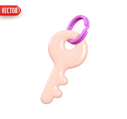 Poster - Metal key from the lock. Realistic 3d design element In plastic cartoon style. Icon isolated on white background. Vector illustration