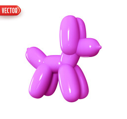Poster - Dog Helium balloon purple color. Realistic 3d design element In plastic cartoon style. Icon isolated on white background. Vector illustration