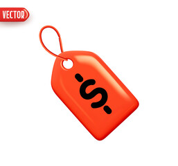 Wall Mural - Sale tag. Red label discount. Realistic 3d design element In plastic cartoon style. Icon isolated on white background. Vector illustration