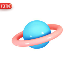 Poster - Blue Planet Saturn, Jupiter, Uranus, Neptune, with ring around. Realistic 3d design element In plastic cartoon style. Icon isolated on white background. Vector illustration
