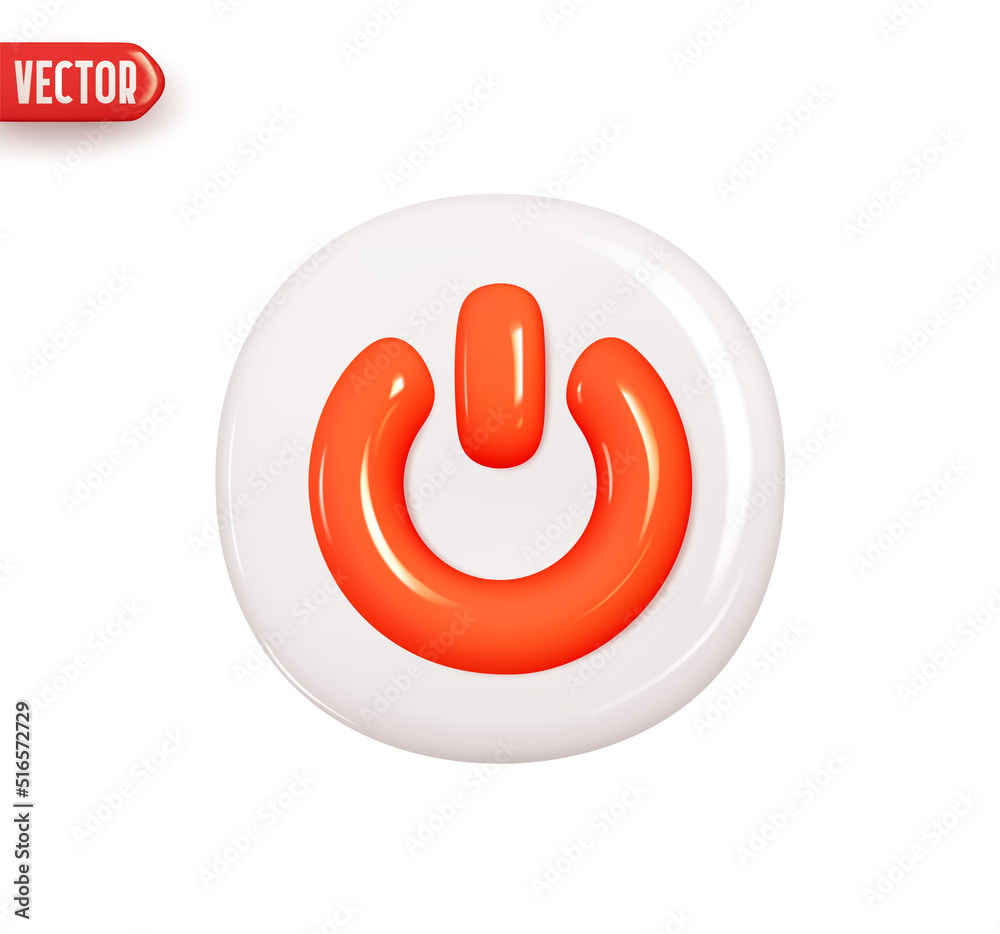 Turn off and on button. Round red power button. Realistic 3d design ...