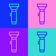 © Kostiantyn - Pop art line Flashlight icon isolated on color background. Vector