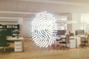 Aufkleber - Abstract virtual fingerprint hologram on a modern furnished office background. Multiexposure