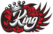 Stylish vector illustration on the theme of rock music with calligraphic inscription King and crown