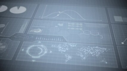 Fototapete - Financial charts, diagrams and data displayed on digital screen. 4K animation for stock market business visualisation.