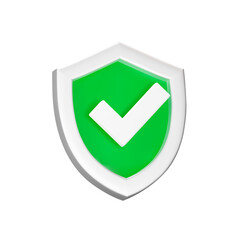 Poster - Safety Guarantee 3d icon. Green shield with a check mark. Isolated object on a transparent background