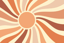 Retro Groovy Sun Rays Pattern Background 70s. Sun Sunbeams Summer Texture. 