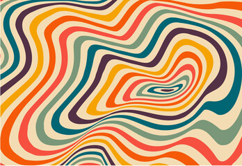 Wall Mural - Psychedelic retro groove background in muted warm tones. vector illustration. Pattern in the style of the seventies and sixties. Hippie style design