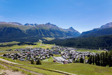 Engadine In Switzerland, View Of The City Of Celerina