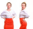 © Denis Kadatsky - business woman in a white blouse and orange skirt on a white background