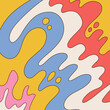 Abstract background with colorful waves trendy design in groovy retro 70s style . Hand drawn linear vector illustration.