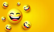 © Vector Bucket - High quality emoticon on yellow gradient background. Laughing emoji banner. Yellow face emoji vector illustration. Popular chat elements. Trending emoticon.