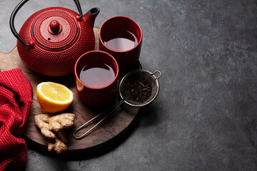 Poster - Tea with lemon and mint and teapot