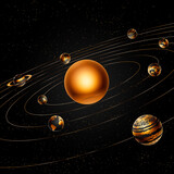 Fototapeta Kosmos - Solar system. Vector realistic illustration of the sun and eight planets orbiting it.
