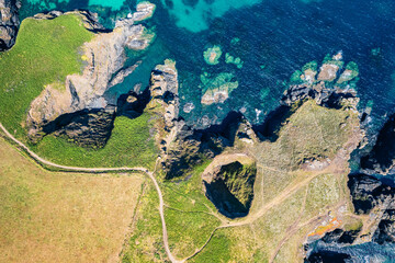 Wall Mural - Top Down over Housel Bay Cliffs, Lizard, Helston, Cornwall, England