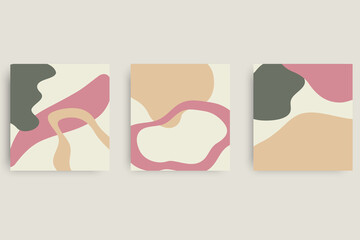 Poster - Compositions of colored spots.Modern abstract backgrounds with organic elements and dynamic shapes. Set of minimal poster.Vector illustration for design and creative ideas.