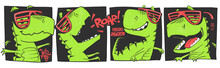 Funny Dinosaurs Comic Style Vector Illustration. T-shirt Design For Kids
