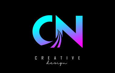 Wall Mural - Creative colorful letters CN c n logo with leading lines and road concept design. Letters with geometric design.