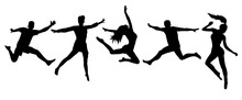 Men And Women, People Jumping Silhouette Isolated, Vector