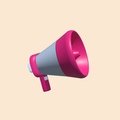 megaphone 3d icon. pink megaphone 3d illustration