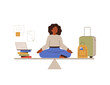 © Mary Long - Business Woman with closed eyes takes a harmony between job and rest. Black girl has a good work life balance. Working during traveling. Vector illustration