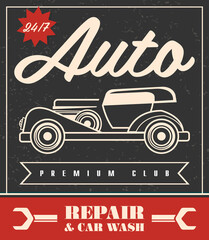 Poster - Retro Car Service and Repair Vintage Style Design Vector Template