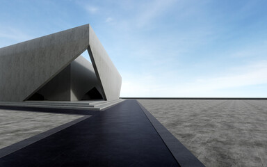 Wall Mural - Empty concrete floor for car park. 3d rendering of abstract building with blue sky background.