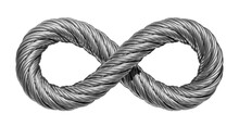 Infinity Sign Made Of Wire Rope, Metal Hawser, Steel Cable. 3D Render Isolated On White Background.