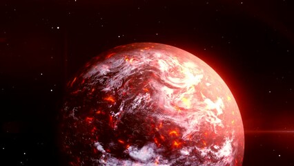 Poster - Unexplored 3d planet in space. Motion. Planet rotates in space. Unknown dangerous or empty planet in outer space. Disaster on dangerous red planet