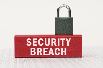 Poster - On the reports there is a red block with the inscription - Security Breach and a lock.