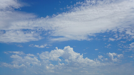 Wall Mural - wispy and cumulus clouds and blue sky for background use or sky substitution