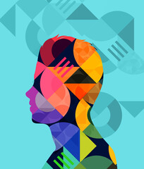 Wall Mural - a man silhouette made up from colorful abstract geometric shapes. vector illustration