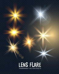Wall Mural - a collection of lens sun flare transparent effects. vector illustration.