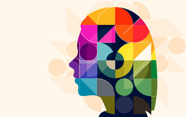 Wall Mural - women made from colorful geometric shapes. vector illustration pattern.
