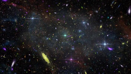 Wall Mural - Millions of galaxies in an infinite universe. Flight through billions of space stars.