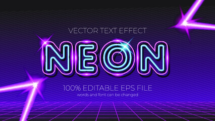 Poster - editable neon text effect style, EPS editable text effect
