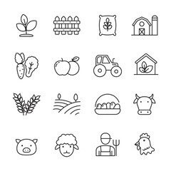 Sticker - Set of farm icons in linear style isolated on white background