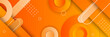 © Roisa - Orange abstract banner background. Abstract modern orange yellow white banner background gradient color. Yellow and orange gradient with circle halftone pattern curve wave decoration.
