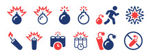 Bomb Icon Set. Dynamite Explosive Bomb Symbol Vector Illustration.