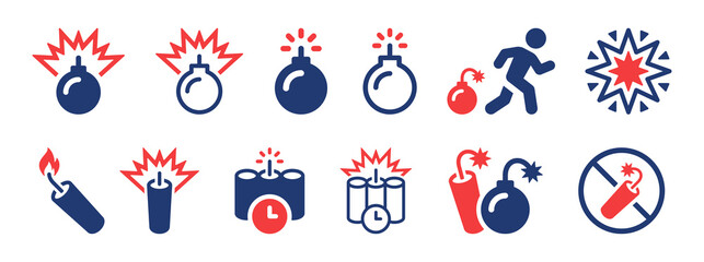 Bomb icon set. Dynamite explosive bomb symbol vector illustration.