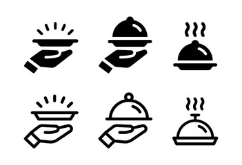 waiter hand serving food icon set.