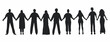 Black silhouettes of men and women. People holding hands. Stronger together concept. Solidarity of different men and women. Different human silhouettes. Vector illustration